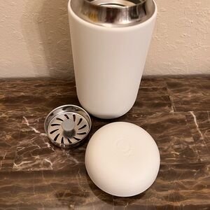 Fellow Carter 12 oz Move Mug with Splash Guard Matte White Baker McKenzie logo